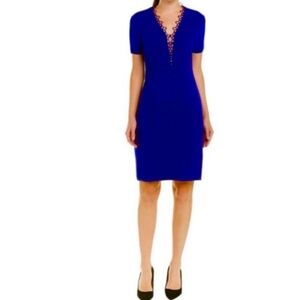 Elie Tahari Saylah Cobalt Lace Trim Sheath Blue Dress